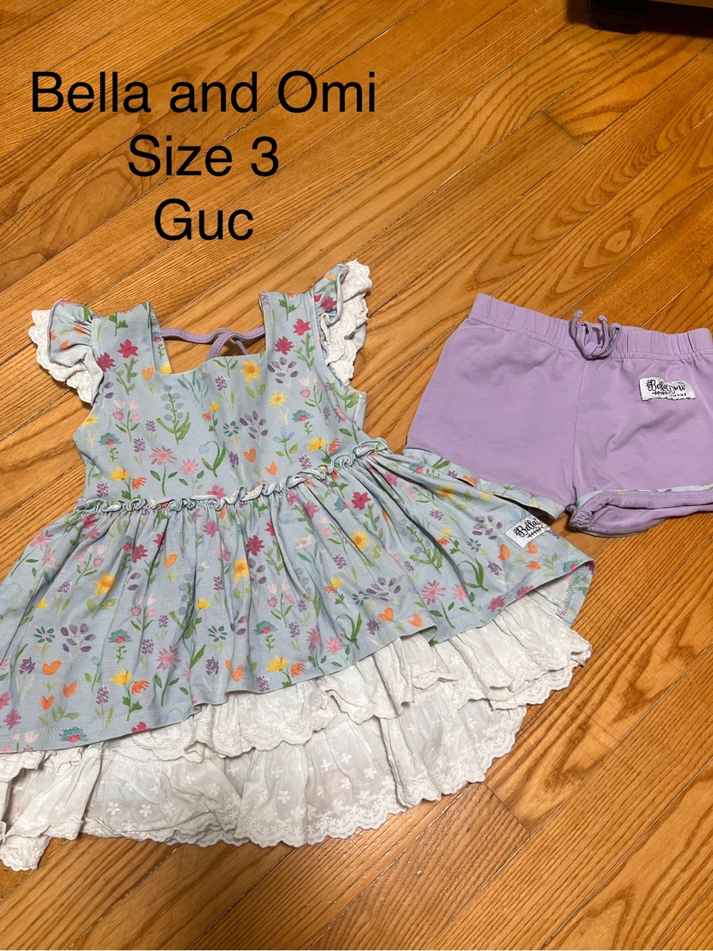 Lavender Floral Tiered Dress with Lilac Shorts - Size 3